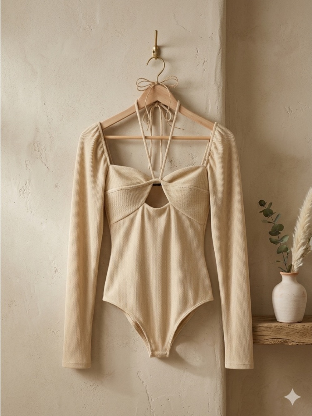 Johanna Ortiz Prayer Rocks Halter Bodysuit Ecru Ribbed Women’s Medium New